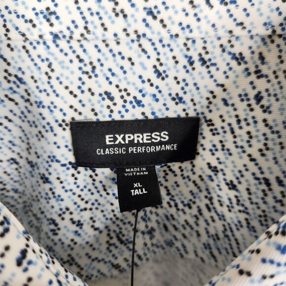 NEW Express Mens Classic Performance Long Sleeve Microdot Button Down Shirt XLT - Picture 3 of 7